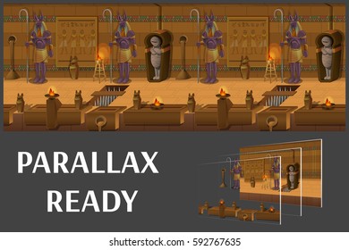 Cartoon Landscape Inside Egyptian Tomb, Vector Unending Background With Separated Layers For Game.