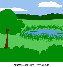 cartoon landscape lake vector