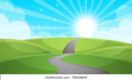 Cartoon landscape - road illustration. Vector eps 10