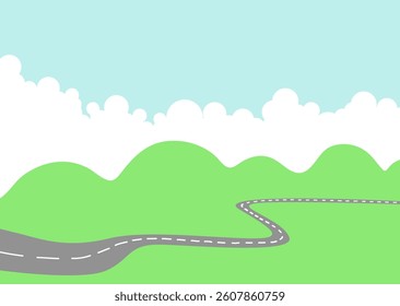 Cartoon landscape with road, transportation background.