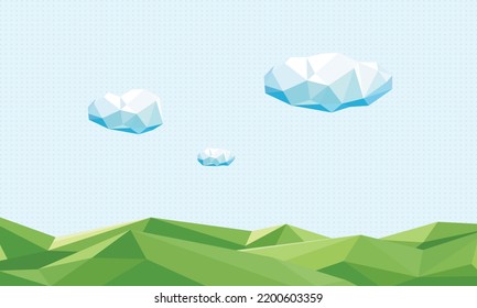 Cartoon landscape summer green fields view spring lawn hill and blue sky