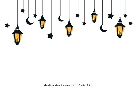 Cartoon of lantern lamp with ramadan kareem