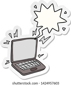 cartoon laptop computer with speech bubble sticker