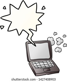 cartoon laptop computer with speech bubble in smooth gradient style