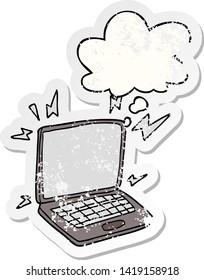 cartoon laptop computer with thought bubble as a distressed worn sticker