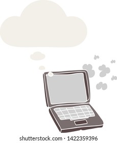 cartoon laptop computer with thought bubble in retro style
