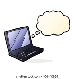 cartoon laptop computer with thought bubble