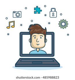 cartoon laptop guy icons web design