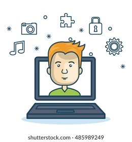 cartoon laptop guy network design