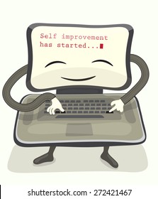 Cartoon laptop runs the program self-improvement