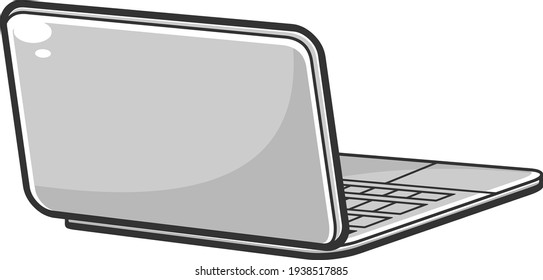 Cartoon Laptop. Vector Hand Drawn Illustration Isolated On Transparent Background