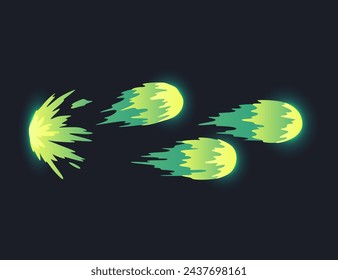 Karikatur-Laserstrahl. Außerirdische Kampfwaffenstrahlen. Futuristischer Schusseffekt. Zerstörender Plasmafluss. Bombenexplosion durch Sprengstoffanschlag. Vektorspielelement