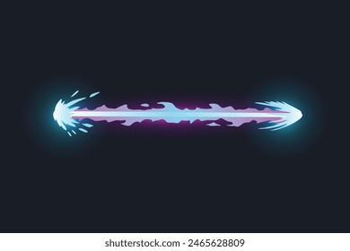 Cartoon laser gun beam. Alien combat weapon rays. Futuristic shot effect. Destructive plasma flow. Bomb blaster attack explosion. Vector game element