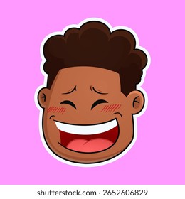 Desenho Animado Rindo Blushing Face alegre e tímido vetor Emoji feliz