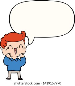 cartoon laughing boy with speech bubble