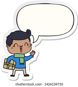 cartoon laughing boy with speech bubble sticker