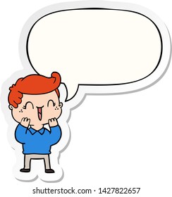 cartoon laughing boy with speech bubble sticker