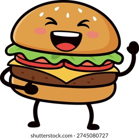Cartoon laughing burger character vector illustration 