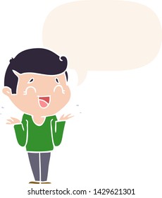 cartoon laughing confused man with speech bubble in retro style