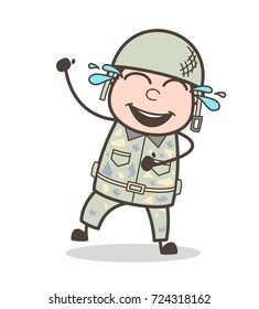 Cartoon Laughing Funny Army Man Vector Illustration