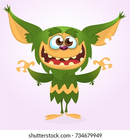 Cartoon  laughing green monster. Vector illustration of green  monster isolated. Halloween design