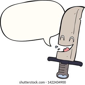 caricatura que ríe cuchillo con burbuja de habla