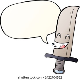 caricatura de un cuchillo risible con burbuja de habla en un estilo de gradiente suave