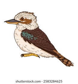 Cartoon Laughing Kookaburra. Australian Bird Full Body Vector Illustration