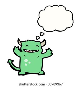 cartoon laughing little devil with thought bubble