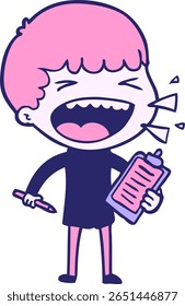 homem risonho de desenho animado em cor neon brilhante