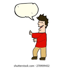 caricatura riéndose de un hombre con burbuja de habla