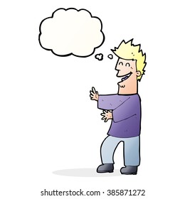 cartoon laughing man with thought bubble