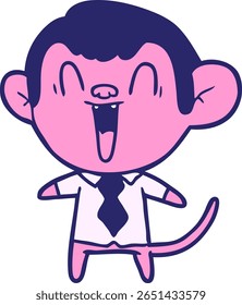 macaco risonho de desenho animado em cor neon brilhante