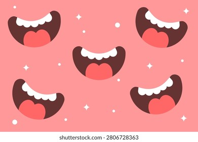 Cartoon Laughing Mouth Seamless Pattern on Pink Background Vector