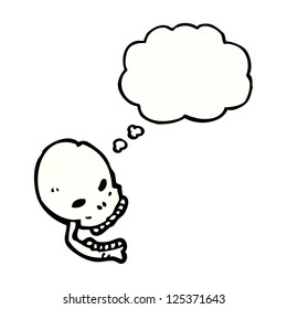 cartoon laughing skull with thought bubble