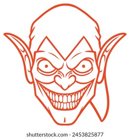Cartoon Laughing Vampire Head Line Art