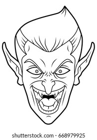 Cartoon Laughing Vampire Head Line Art