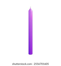 Cartoon lavender candle stick for aromatherapy or relaxation. Isolated vector candlelight with a vibrant purple color emphasizes a calming, soothing atmosphere for spa or wellness procedures