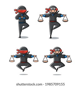 Cartoon law ninja with four different actions