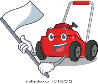 Cartoon lawnmower with flag.