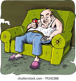 Cartoon Lazy Drinking Man On Couch Stock Vector (Royalty Free) 79242388 ...