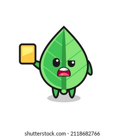 cartoon leaf character as a football referee giving a yellow card , cute style design for t shirt, sticker, logo element