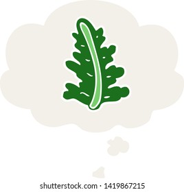 cartoon leaf with thought bubble in retro style