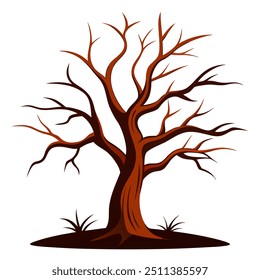 A cartoon of a leafless tree on a white background