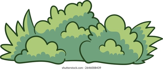 Cartoon arbusto folhosa com pontiagudo e redondo folhas verdes ilustração