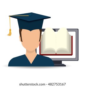 cartoon learn online e-book design isolated