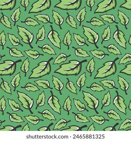 cartoon leaves patterns background. a seamless pattern leaves cartoon style. green leaves. nature floral pattern background. Natural pattern design with leaves. leaf background.