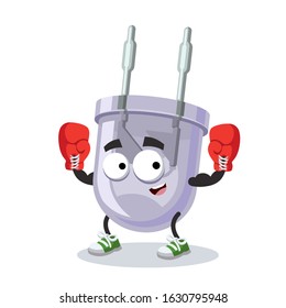 cartoon LED light diode lamp mascot in red boxing gloves on white background