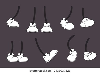 Cartoon leg retro vintage character comic mascot shoe isolated set. Vector flat graphic design illustration