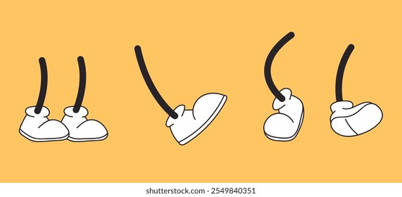 Cartoon leg retro vintage character comic mascot shoe isolated set. Vector flat graphic design illustration